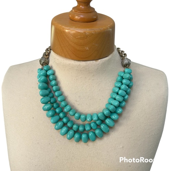 Banana Republic faux howlite turquoise stone acrylic resin chunky necklace green - Picture 1 of 7